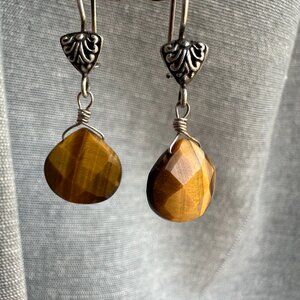 Tiger's eye drop earrings - 925 silver